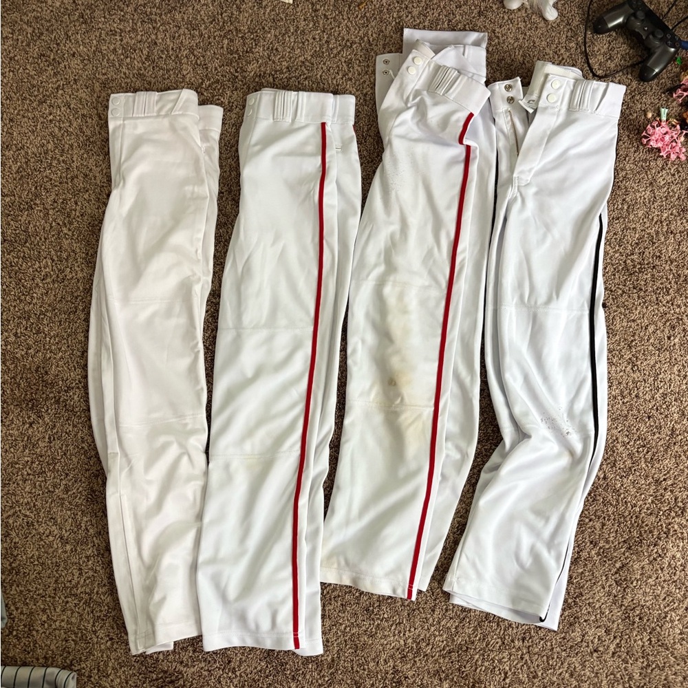 White Baseball Pants with Red and Black Stripes Youth Large